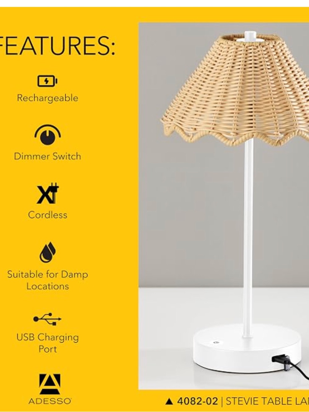 New Natural Rattan touch Table Lamp with White Base - Rustic Woven Shade - Picture 2 of 6